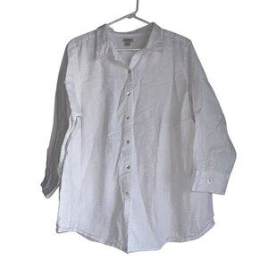 LL Bean Top Womens 2X White Essential Seersucker Shirt Preppy Beach Vacation